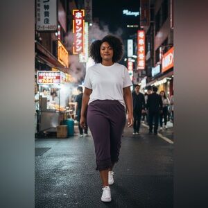 Navy Blue Fringe Hem Capri Pants